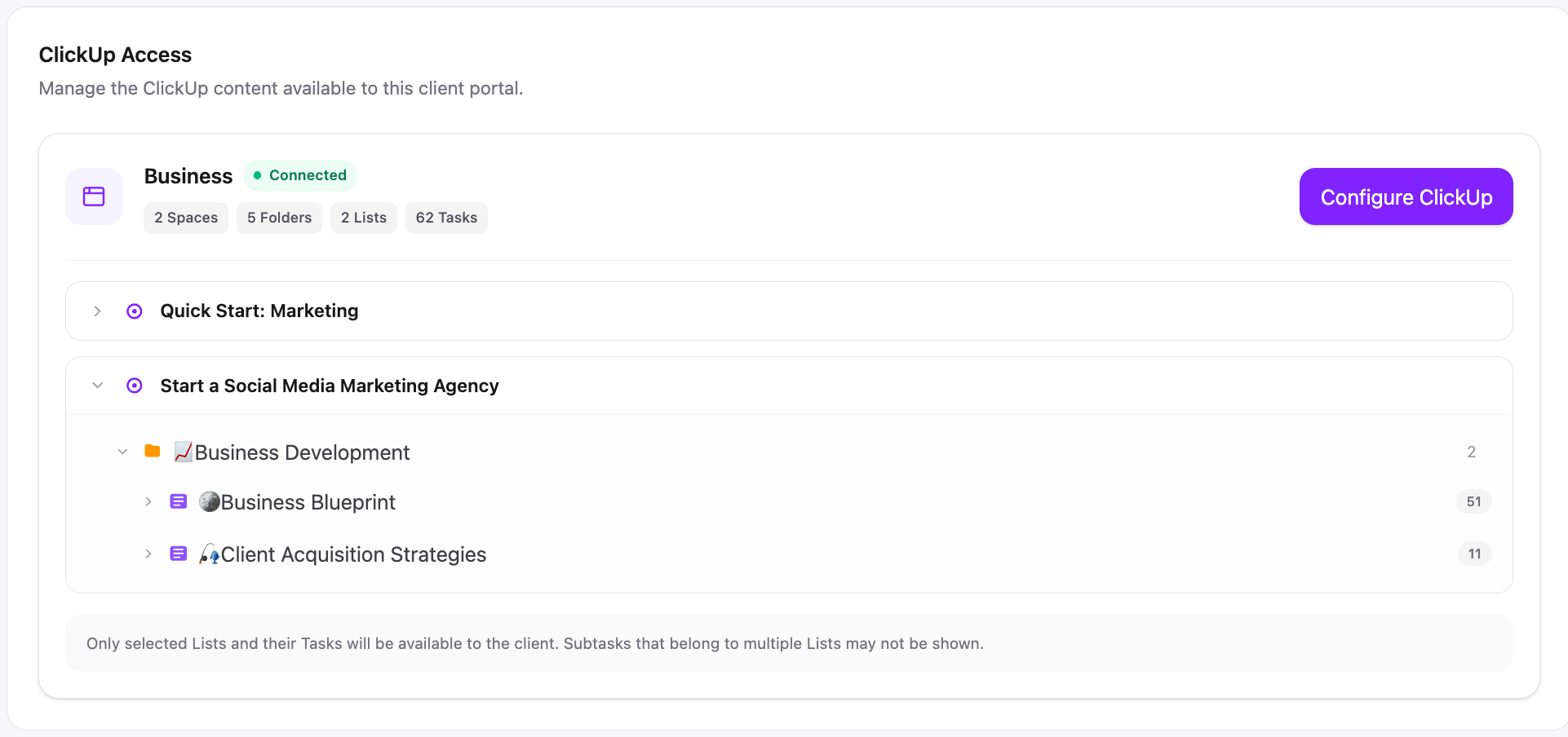 ClientDoq ClickUp access configuration